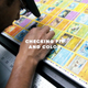 The Pokemon cards are checked for fit and color by a guy with a magnifying glass.